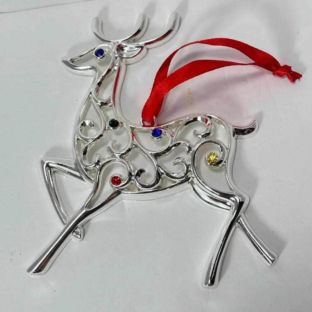 Lenox Sparkle & Scroll Multi Crystal Silver plated Reindeer Ornament